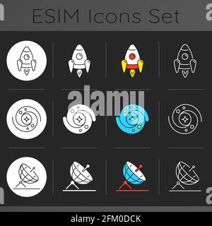 Astronautic dark theme icons set Stock Vector