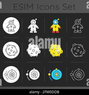 Astronautic dark theme icons set Stock Vector