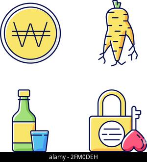 Korea RGB color icons set Stock Vector