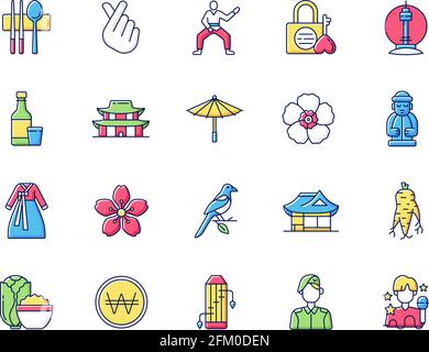 Korea RGB color icons set Stock Vector