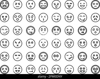 Smiling faces icons set. Outline set of smiling faces vector icons for web design isolated on white background Stock Vector