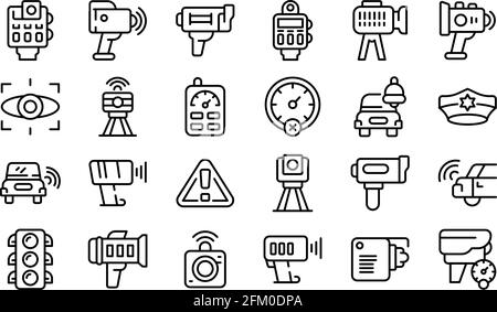 Speed radar icons set. Outline set of speed radar vector icons for web design isolated on white background Stock Vector