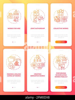 Copyright law onboarding mobile app page screen with concepts set Stock Vector
