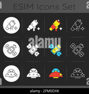 Astronautic dark theme icons set Stock Vector