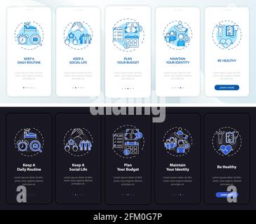 Job transition tips onboarding mobile app page screen with concepts Stock Vector