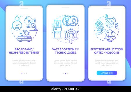 Successful digital inclusion navy onboarding app page screen with concepts Stock Vector