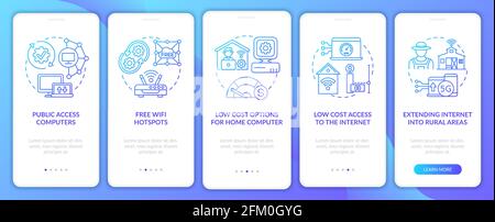 Digital inclusion measures navy onboarding mobile app page screen with concepts Stock Vector
