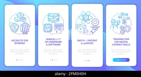 Digital inclusion components navy onboarding app page screen with concepts Stock Vector
