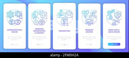 Essential digital skills navy onboarding mobile app page screen with concepts Stock Vector