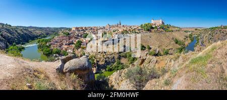 Panorama of Toledo in the spanish region Kastilien-La Mancha. Toledo is the ancient city in central Spain. Stock Photo