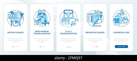 Genetic diseases treatment blue onboarding mobile app page screen with concepts Stock Vector