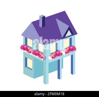 Town House in isometric view with trees Stock Vector