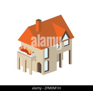 Town House in isometric view with trees Stock Vector