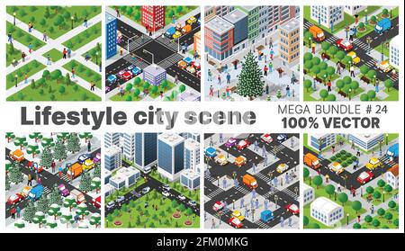 The city's lifestyle scene set illustrations on urban Stock Vector