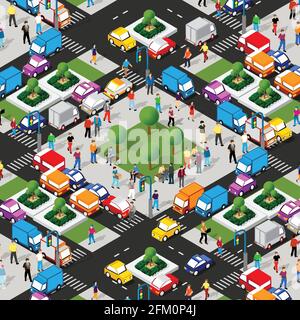 Transport Logistics 3D Isometric City illustrated template Stock Vector