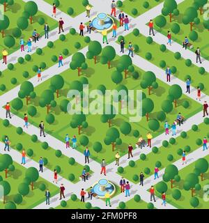 City quarter park top view landscape isometric 3D projection Stock Vector