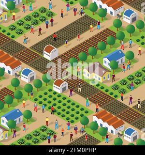 Rural isometric nature ecological farm with beds Stock Vector