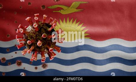 3D, IKiribati flag waving and Coronavirus 2019 nCov concept. Asian outbreak in Kiribati, coronaviruses influenza as dangerous flu strain cases as a pa Stock Photo