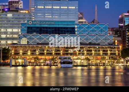 Sunset over One Shelly Street, the group headquarters for Macquarie Bank, Kings Wharf on Darling Harbour Sydney Australia. Stock Photo