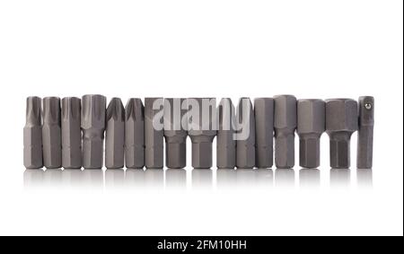 Set of interchangeable hand screwdrivers on a white background. Collection of assorted screwdrivers. Stock Photo