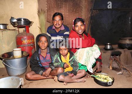 Tribal family at Sai Nagar in Araku Valley, Andhra Pradesh, India. KONDHU TRIBE Stock Photo