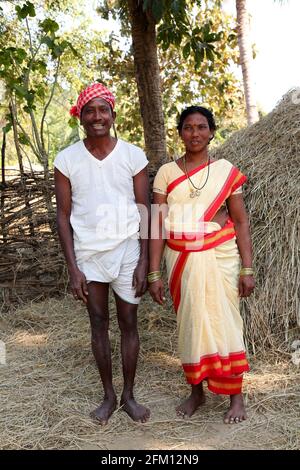 Savara tribal couple at Sannaiguda village in Srikakulam Dist., Andhra Pradesh, India Stock Photo