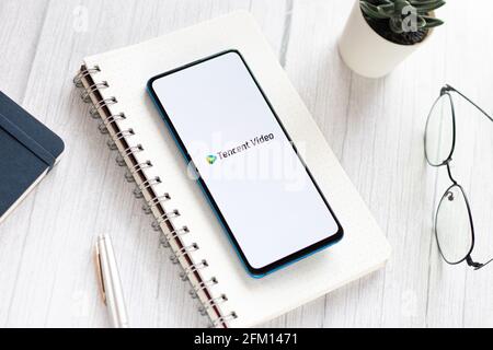 Assam, india - May 04, 2021 : Tencent Video logo on phone screen stock image. Stock Photo