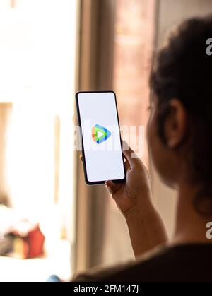 Assam, india - May 04, 2021 : Tencent Video logo on phone screen stock image. Stock Photo