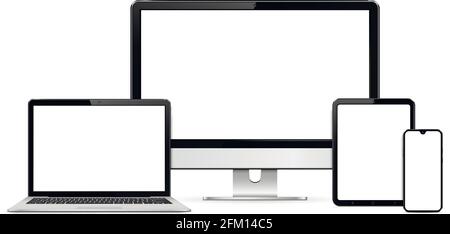 Computer display, laptop, tablet pc, smart phone with blank screen Stock Vector