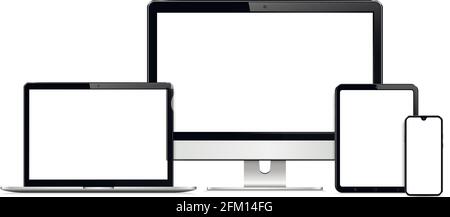 Responsive web design computer display, laptop, tablet pc with phone Stock Vector