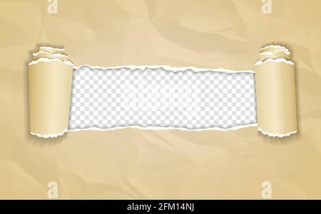 Crumpled paper with rolled edge on transparent background Stock Vector