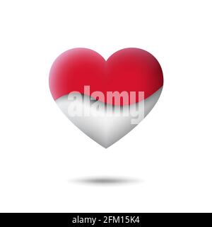 Indonesia flag icon in the shape of heart. Waving in the wind. Abstract waving flag indonesia. Paper cut style. Vector indonesian symbol, icon, button Stock Vector
