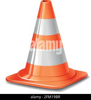 Illustration of orange traffic cone on white background Stock Vector