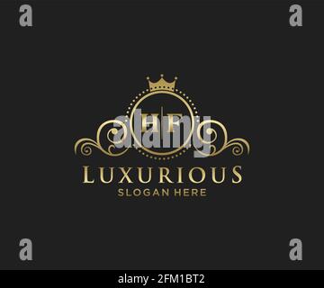 HF Letter Royal Luxury Logo template in vector art for Restaurant, Royalty, Boutique, Cafe, Hotel, Heraldic, Jewelry, Fashion and other vector illustr Stock Vector