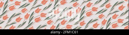 Tulip seamless pattern. Simple flower on beige background. Floral vector illustration Stock Vector