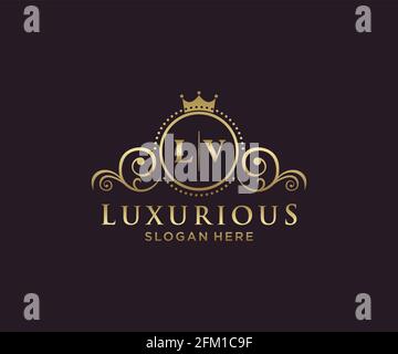 Lv letter initial with lion royal logo template Vector Image