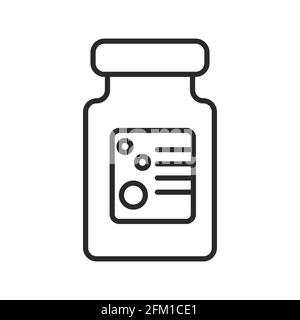 Pill bottle thin line icon. Vaccine concept vial Black outline or line art. Vector illustration. Stock Vector