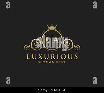 LA Letter Royal Luxury Logo template in vector art for Restaurant, Royalty, Boutique, Cafe, Hotel, Heraldic, Jewelry, Fashion and other vector illustr Stock Vector