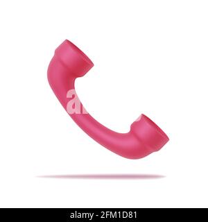 3d handset icon. Realistic pink handset for mobile applications is isolated on white background. Vector Stock Vector