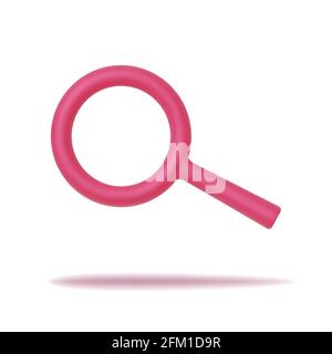 Pink search icon 3d render. Element browser sign for mobile, web and application. Vector Stock Vector