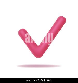 3D check icon, sign ok color pink. Checkmark sign for mobile, web and application. Vector Stock Vector