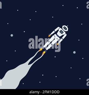 Android robot flying on space background. Vector Illustration. Stock Vector