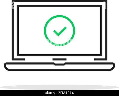 linear laptop with green check mark Stock Vector