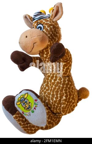 Geoff Giraffe soft cuddly toy isolated on white background Stock Photo