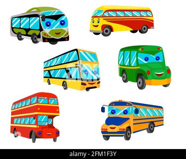 cartoon red bus with eyes. Double-decker bus, passenger. Urban