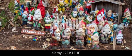 Tourist attraction collection of garden gnomes at Gnomesville in Ferguson Valley Western Australia. Stock Photo