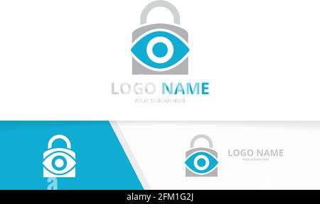 Vector eye and lock logo combination. Unique safe vision logotype design template. Stock Vector