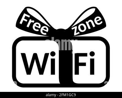 Free wi-fi zone gift box shape sign, icon concept. Black monochrome vector illustration. Stock Vector