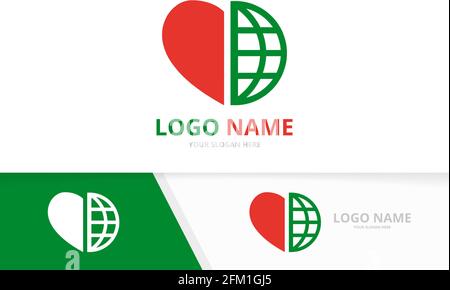 Heart and earth logo combination. Love and globe logotype design template. Stock Vector
