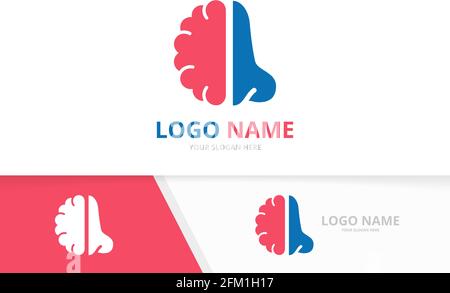 Vector nose and brain logo combination. ENT clinic, otolaryngology logotype design template. Stock Vector